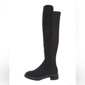 Stuart Weitzman Elegant Black Knee-High Boots with pearl accents
